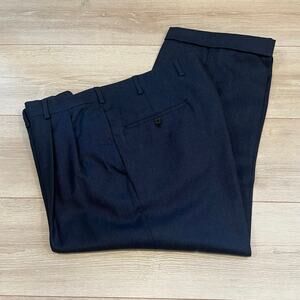 Oxxford Bespoke Men's Pleated Dress Pants Dark Blue Fully Lined Size 36 JP